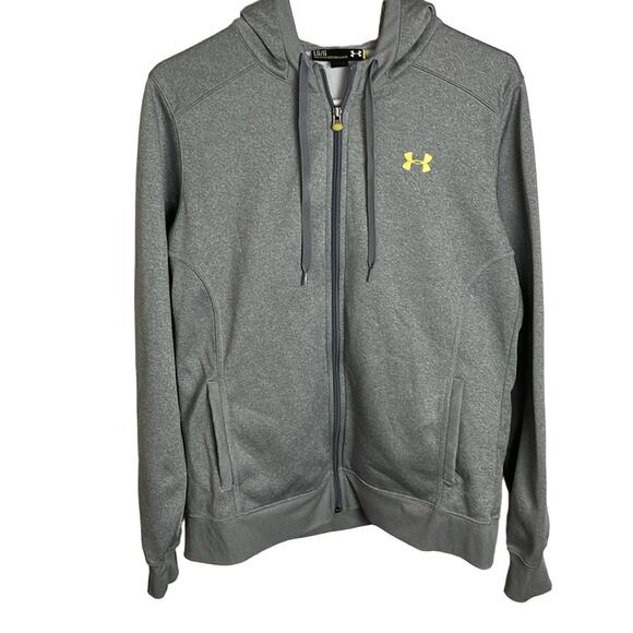 Under Armour Semi-Fitted Hoodie Zip Up Jacket Gray Large Pockets - Picture 1 of 12